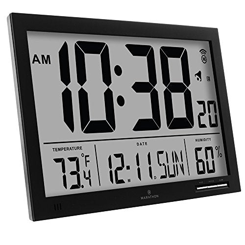 MARATHON Slim-Jumbo Atomic Digital Wall Clock 14.5"x9" Angle