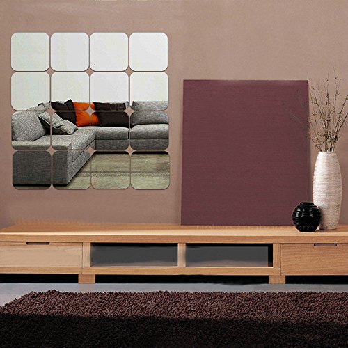 Alrens 15x15cm Squares Roof Ceiling Decor Mirror Surface Crystal Wall Stickers, 6 Pieces (Silver)