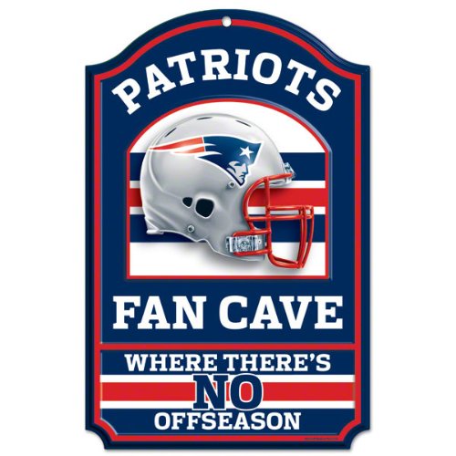 NFL New England Patriots Fan Cave Wood Sign, 11" x 17"