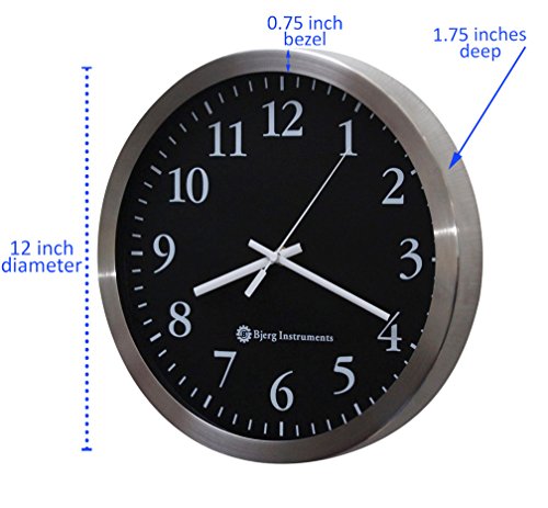 Bjerg Instruments Modern 12" Stainless Silent Wall Clock Features