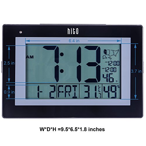 HITO Large Atomic Self-setting Digital Wall Clock w/ Stand 10"x7.5" Day