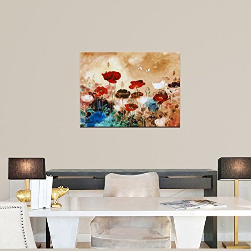 Wieco Art - Blooming Poppies Gallery Wrapped Giclee Canvas Print 29.5"x39.33"