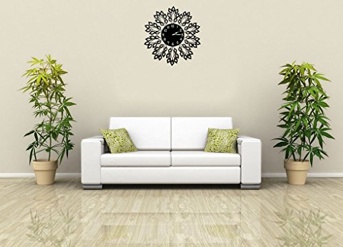 Lulu Decor 25" Decorative Black Leaf Metal Wall Clock Installed