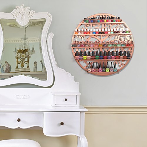 23" Tree Silhouette Bronze Round Metal Wall Mounted 5 Tier Nail Polish Rack Bronze Installed