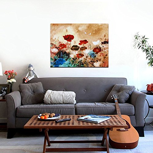 Wieco Art - Blooming Poppies Gallery Wrapped Giclee Canvas Print 29.5"x39.33"