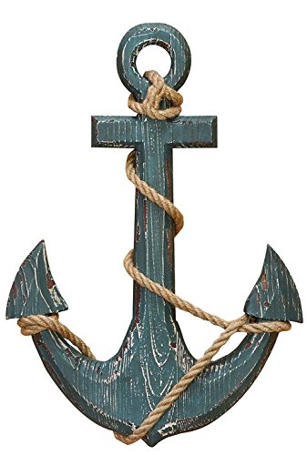 Benzara Wood Anchor with Rope Nautical Wall Plaque 12"x18"