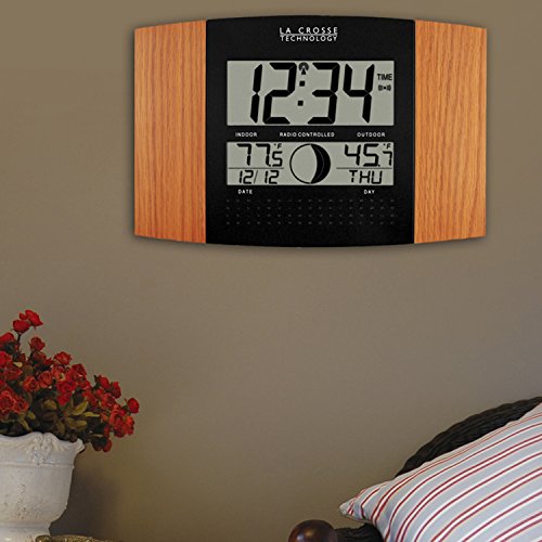 La Crosse Technology Oak Atomic Wall Clock with Outdoor Temperature 12"x8" Installed2