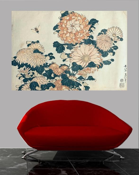 Hokusai "Chrysanthemums" Glossy Poster