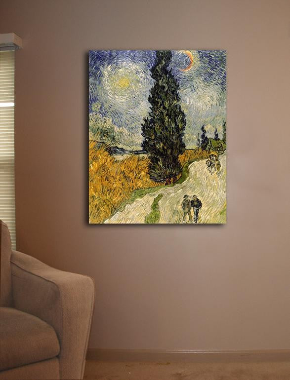 van Gogh "Road with Cypresses" (1890) Canvas Installed