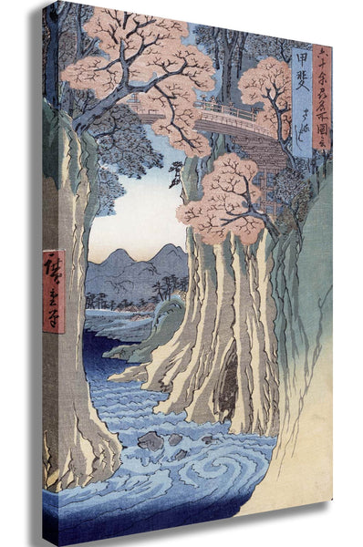 Hiroshige "The Monkey Bridge in the Kai Province" (19th) Canvas Printed