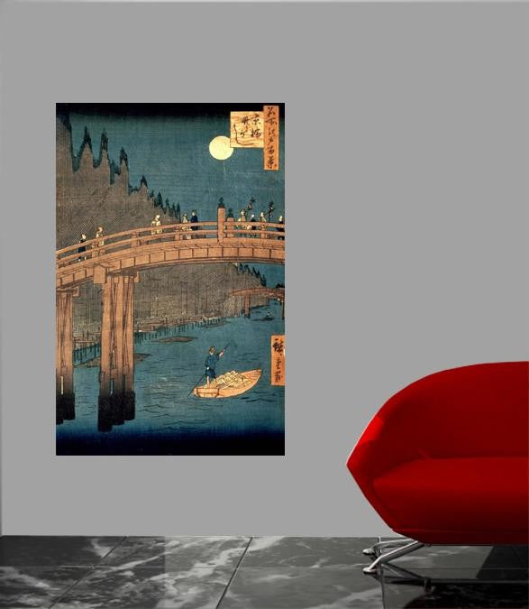 Hiroshige "Kyoto Bridge by Moonlight" (1857) Wall Decal
