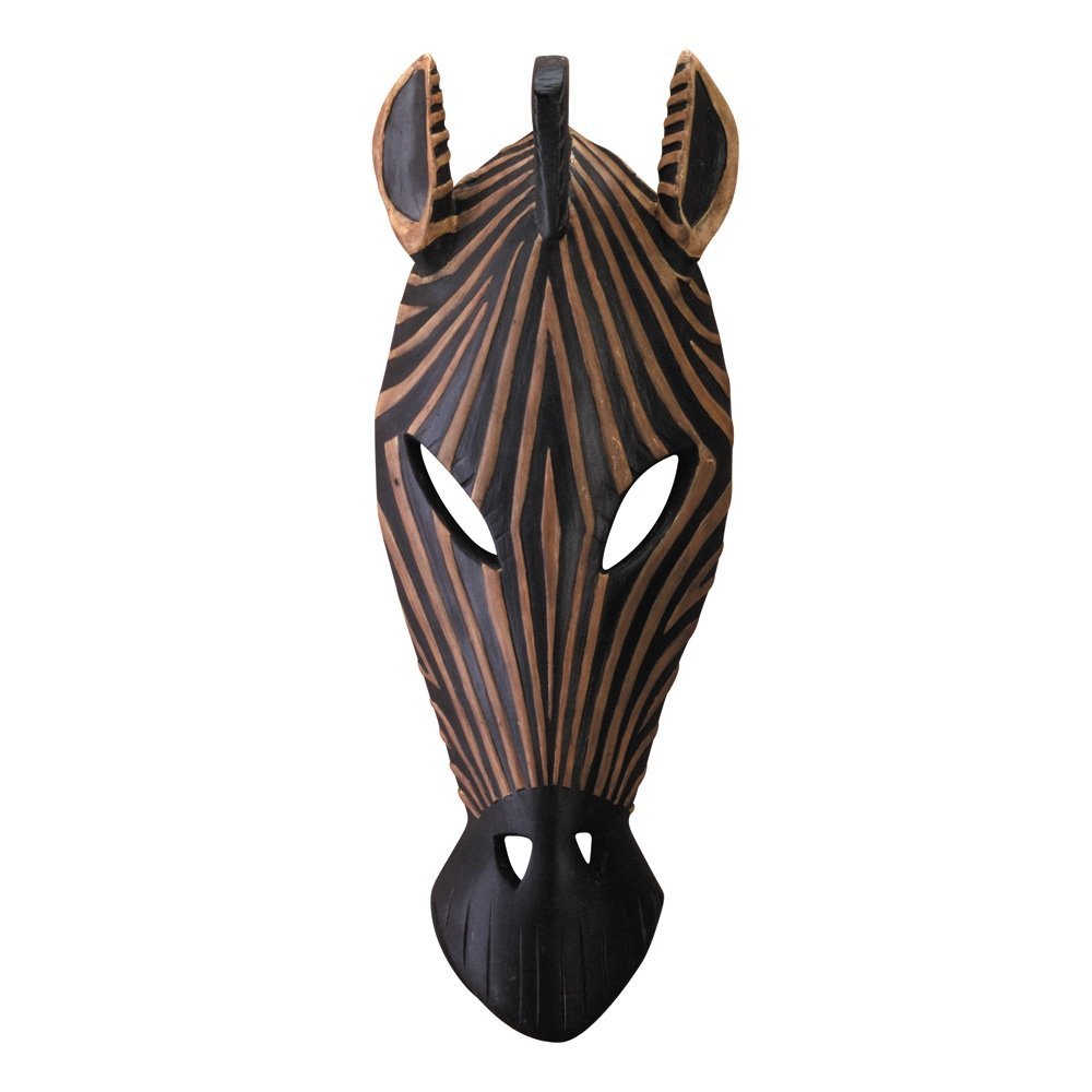 Carved Wood African Tribal Zebra Mask Wall Plaque 5.25" x 14.25"