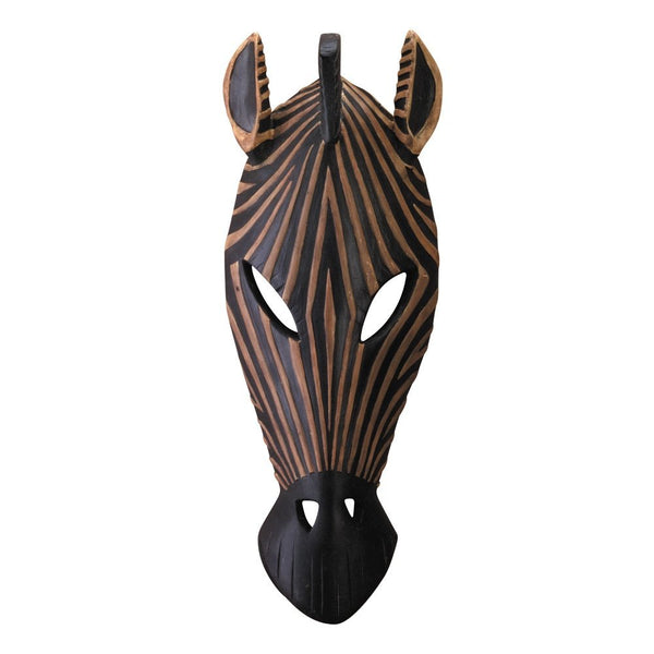 Carved Wood African Tribal Zebra Mask Wall Plaque 5.25" x 14.25"