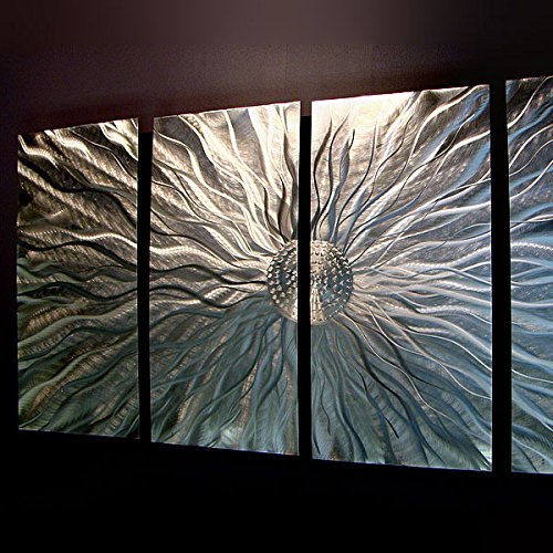 Jon Allen Silver Abstract Metal Wall Art 24"x51" Installed2