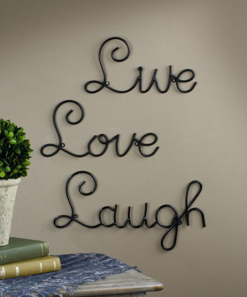 Live Love Laugh Wall Mount Metal Wall Word Sculpture (Set of 3) Installed