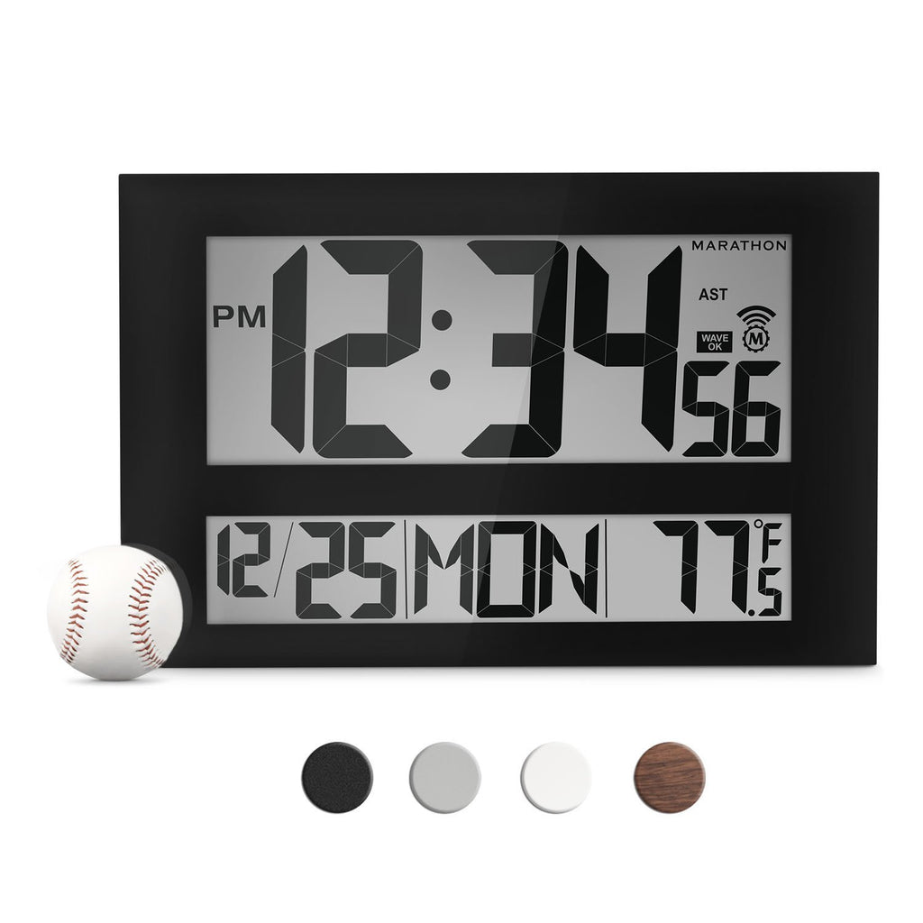MARATHON Commercial Grade Jumbo Atomic Wall Clock in Black