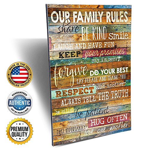 Marla Rae "Our Family Rules" Country Wood Wall Art 12"x18" Angle