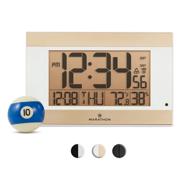 MARATHON Atomic Digital Wall Clock With Auto-Night Light, Temperature & Humidity 12"x9"