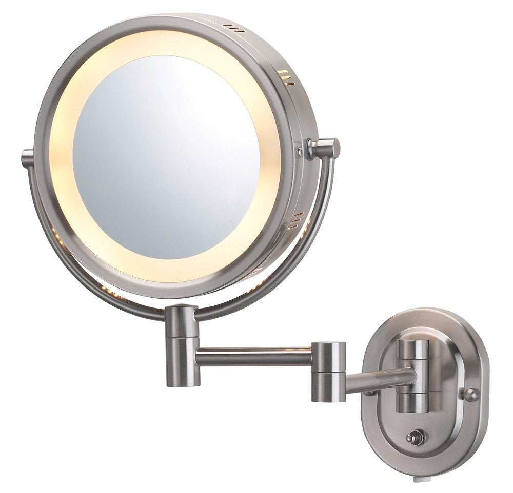 Jerdon 8" Lighted Wall Mount Makeup Mirror with 5x Magnification