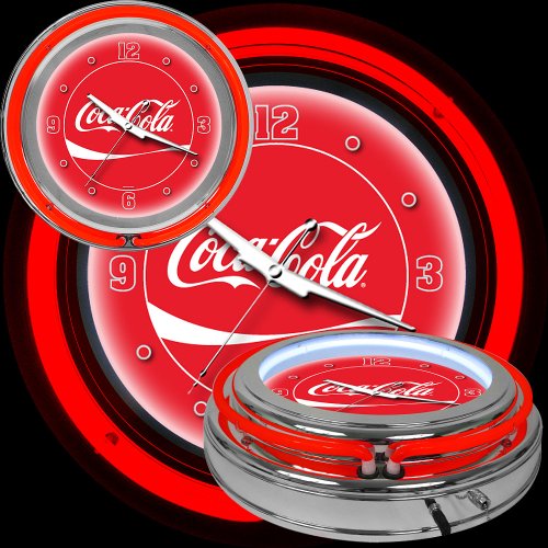 Officially Licensed 14" Coca-Cola Chrome Double Ring Neon Clock Features