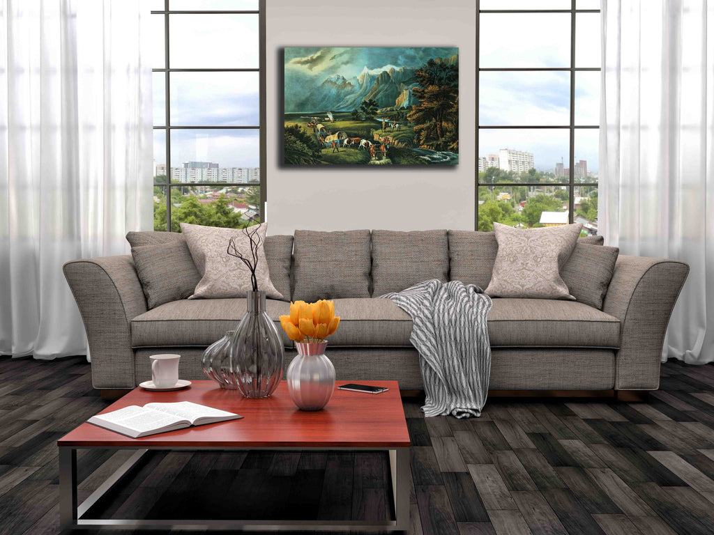 Currier & Ives "The Rocky Mountains: Emigrants Crossing the Plains" (1866) Canvas Installed