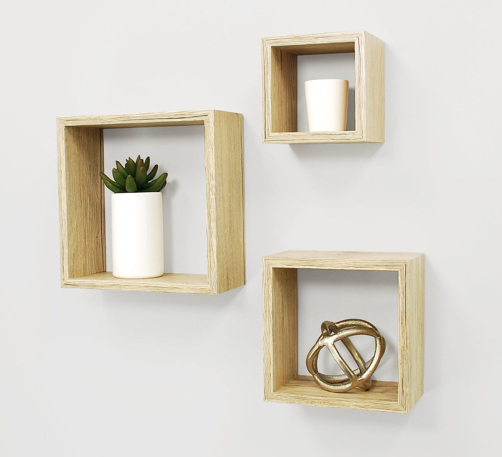 Kiera Grace Cubbi Contemporary Floating Wall Shelves Natural Installed