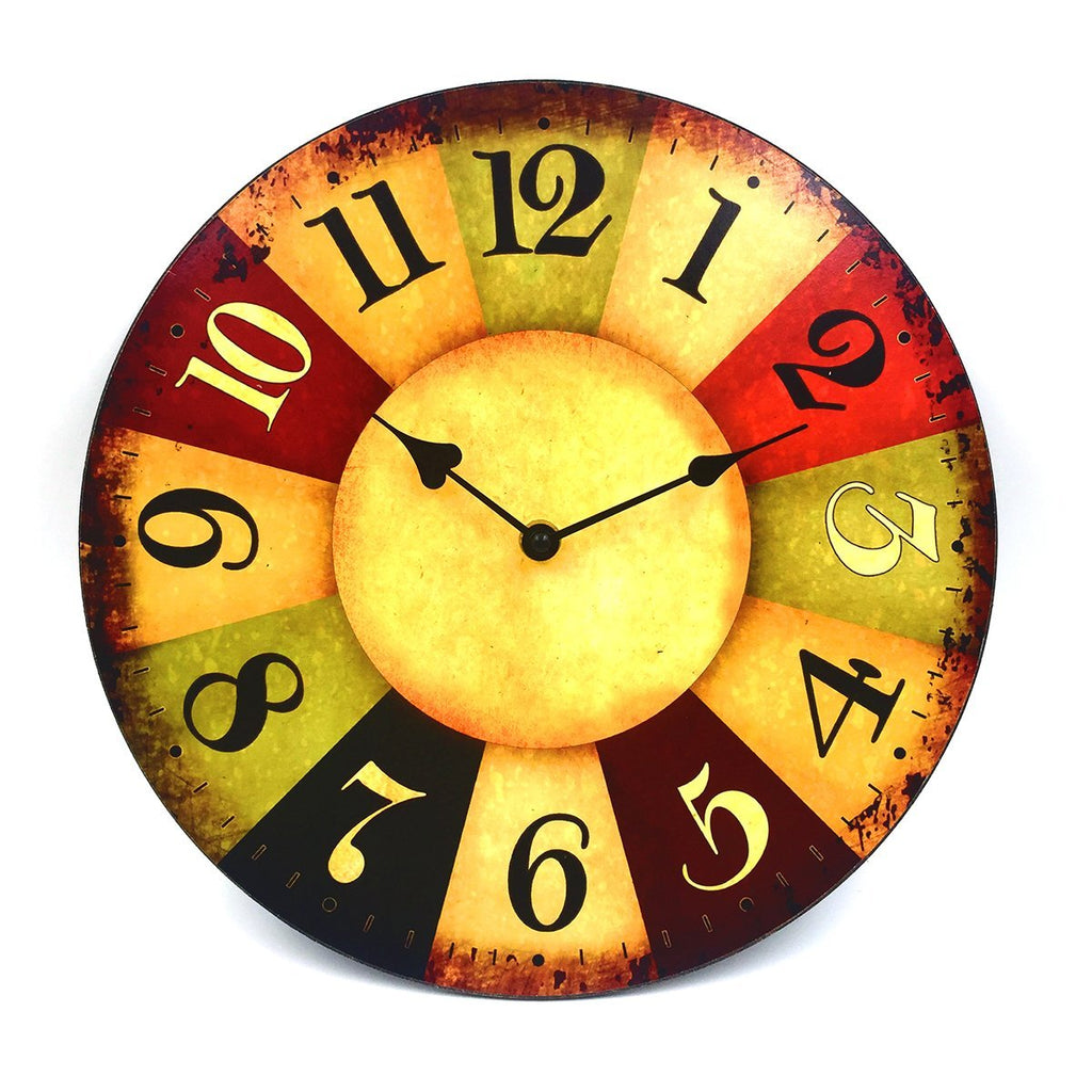 Hippih 12" Vintage Rustic Country Tuscan Style Wooden Decorative Round Wall Clock