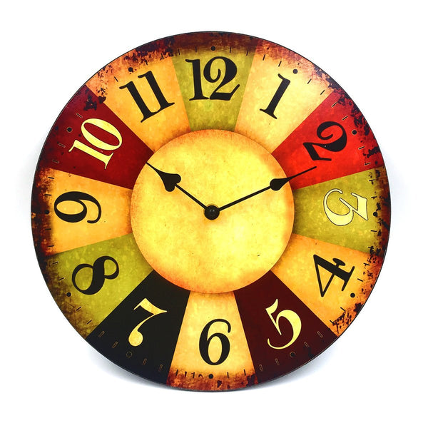 Hippih 12" Vintage Rustic Country Tuscan Style Wooden Decorative Round Wall Clock