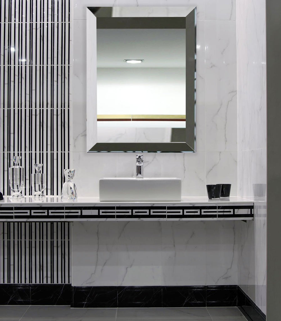 Large Framed Wall Mirror with Angled Beveled Frame (3 sizes) Installed2