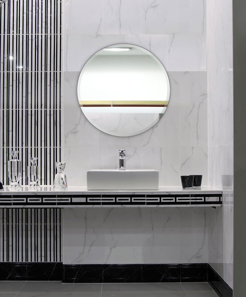 Large Rectangular Streamlined 1 Inch Beveled Wall Mirror Circle Installed