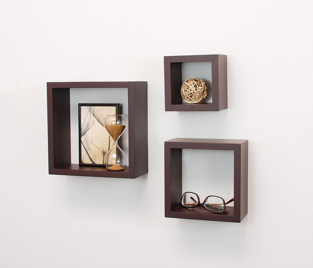 Kiera Grace Cubbi Contemporary Floating Wall Shelves Espresso Installed