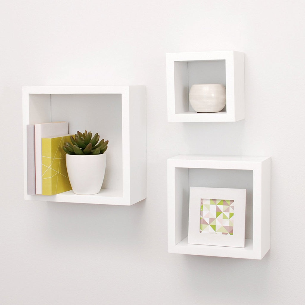 Kiera Grace Cubbi Contemporary Floating Wall Shelves White Installed