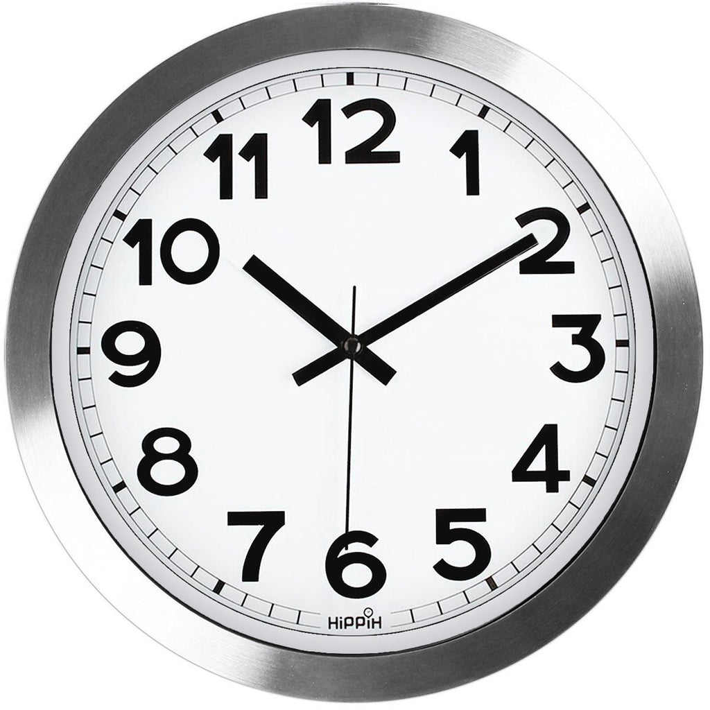 Hippih 12" Non-Ticking Decorative Silver Aluminium Wall Clock