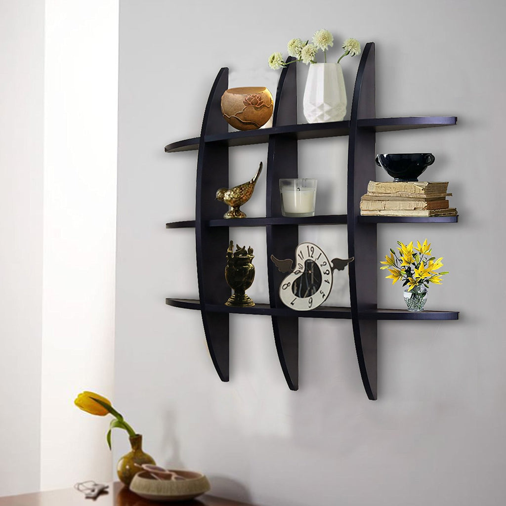 Shelving Solution Cross Display Wall Shelf 9.5"x29.5" Black Installed