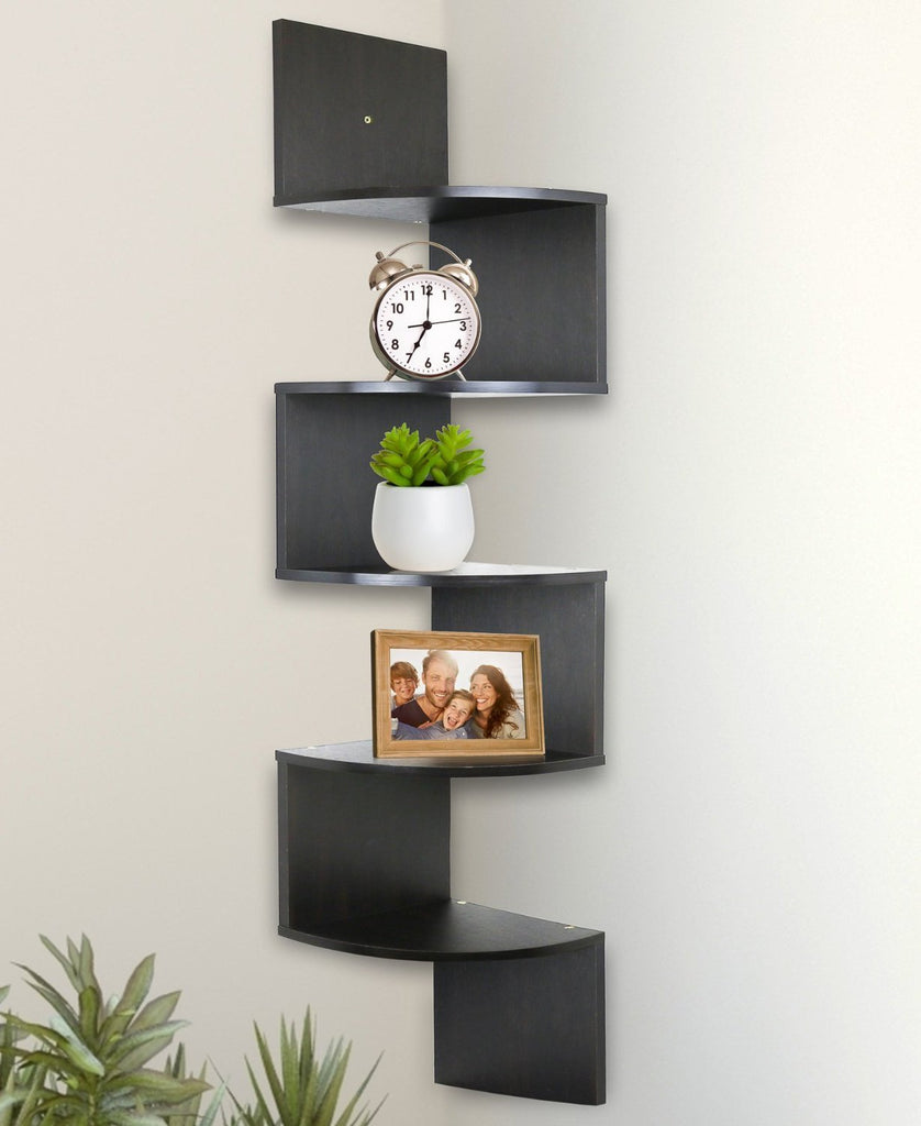 Greenco 5 Tier Wall Mount Corner Shelves 7.75"x48.5" Installed