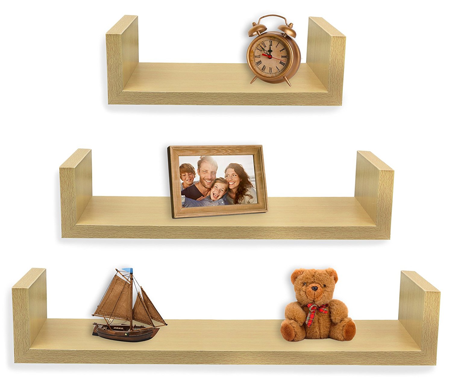 Wall Mounted U-Shaped Floating Shelves Set of 3 - Display Shelf