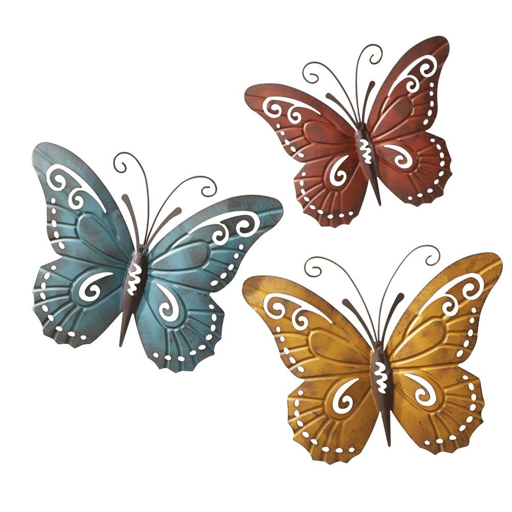 Nature Inspired Metal Butterfly Decorative Wall Art Trio (Set of 3)