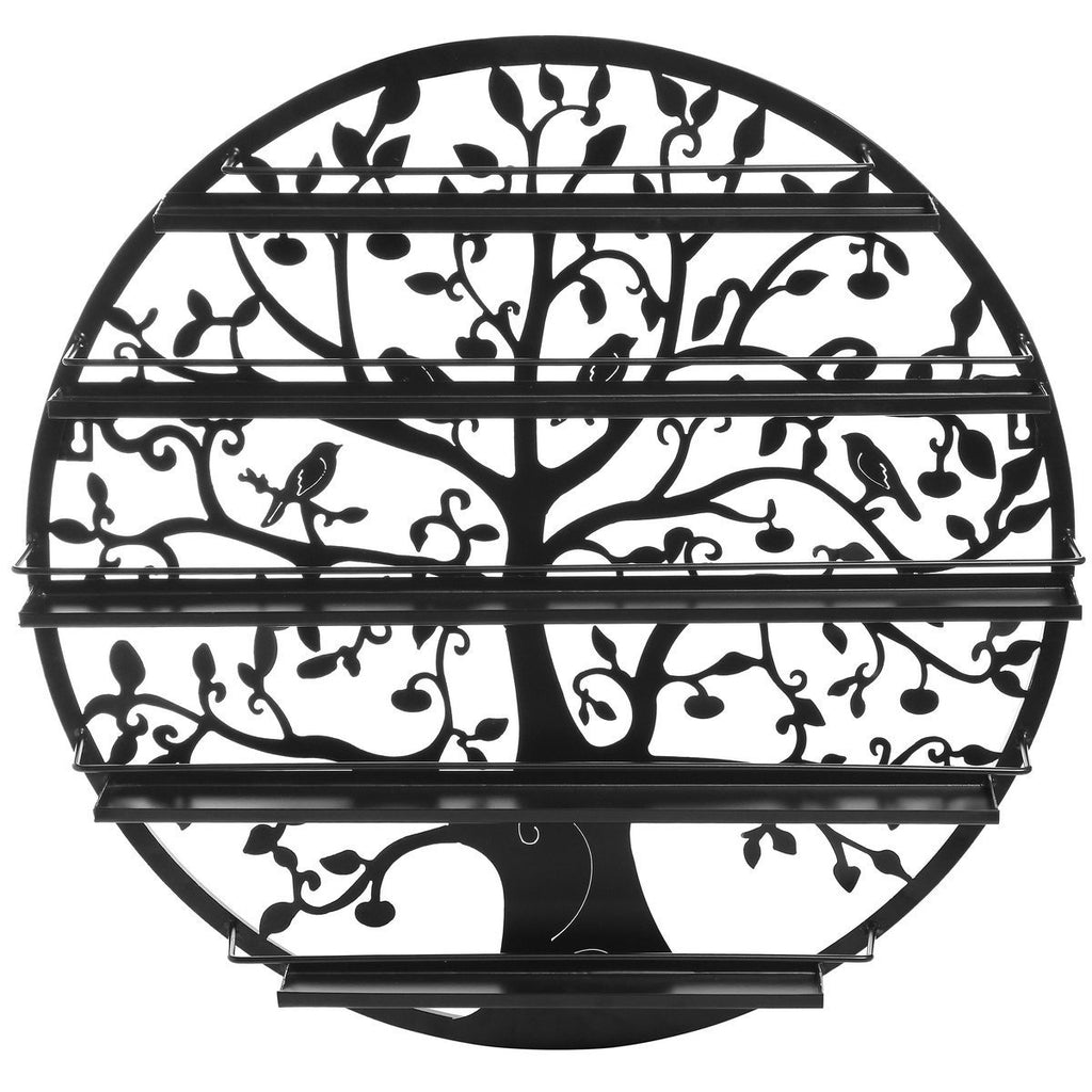 23" Tree Silhouette Bronze Round Metal Wall Mounted 5 Tier Nail Polish Rack Black