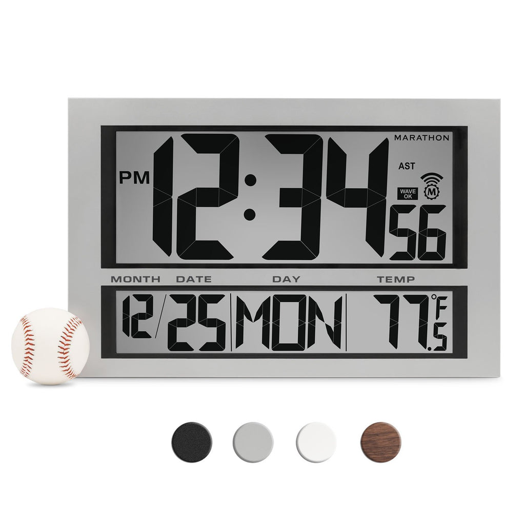 MARATHON Commercial Grade Jumbo Atomic Wall Clock in Silver
