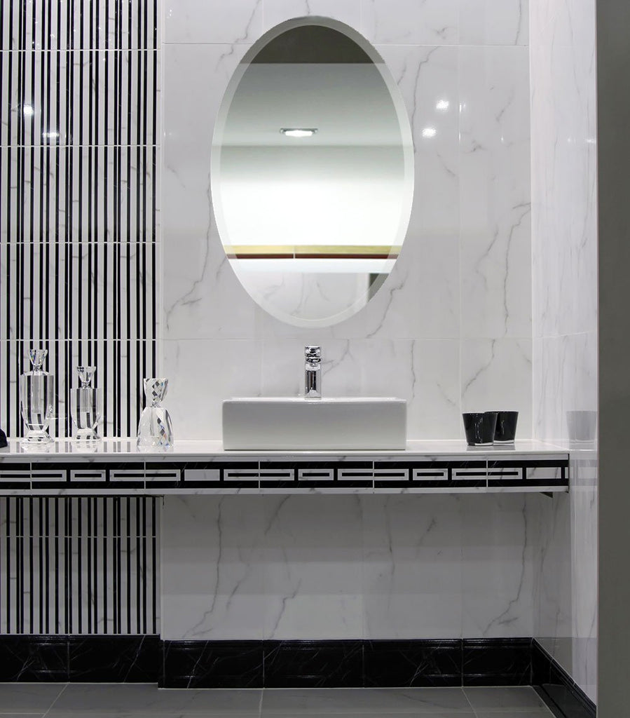 Large Rectangular Streamlined 1 Inch Beveled Wall Mirror Oval Installed