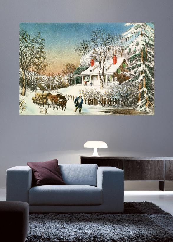 Currier & Ives "Bringing Home the Logs" (18th) Glossy Poster