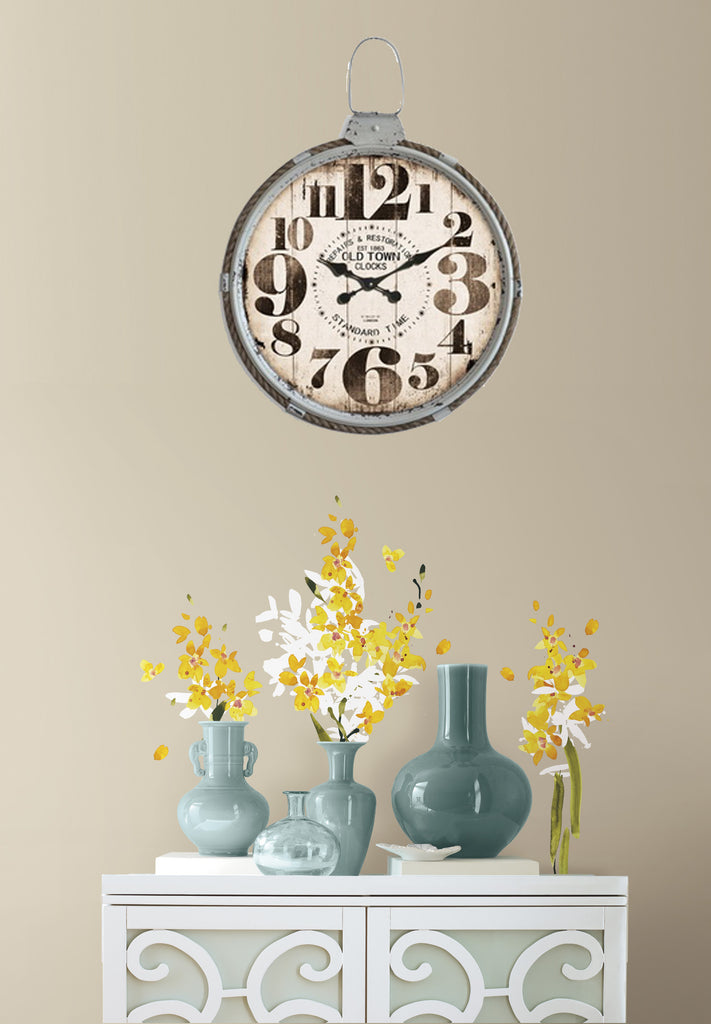 White Rope Wall Clock w/Rustic Ring Accent 21"x27" Installed