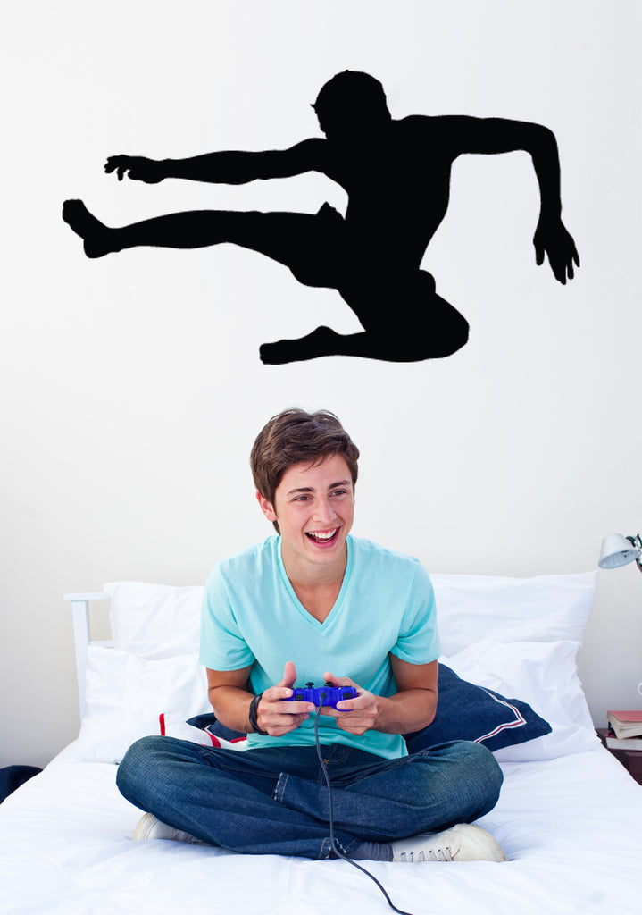 Martial Arts Flying Kick Silhouette Wall Decal Cutout Installed
