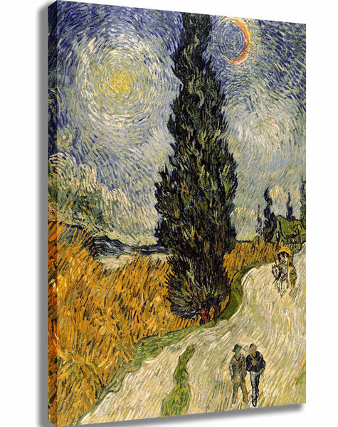 van Gogh "Road with Cypresses" (1890) Canvas Printed
