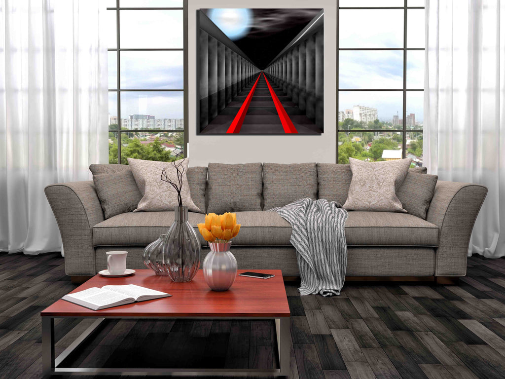 Xzendor7 "Light at the Far End of the Tracks" Canvas Installed