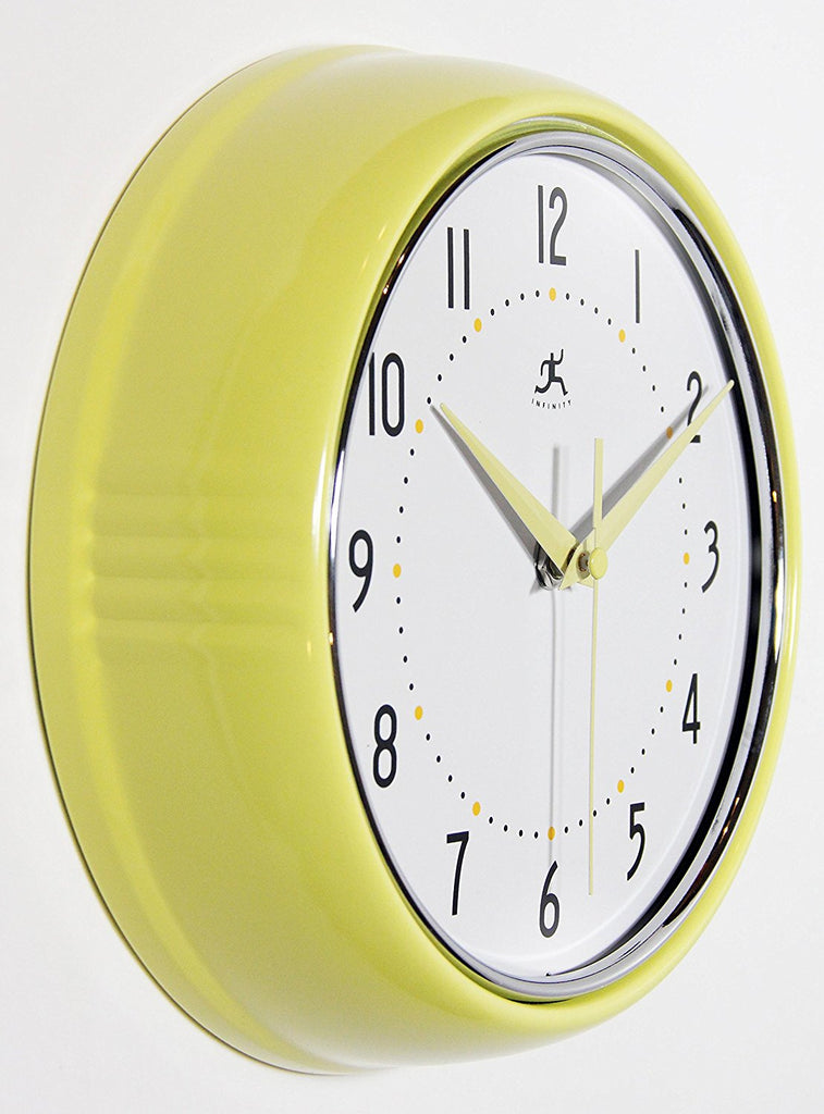 Infinity Instruments Retro 9.5 Inch Wall Clock Yellow