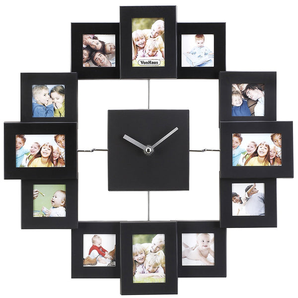 VonHaus 12 Picture Aluminum Decorative Photo Frame Wall Clock