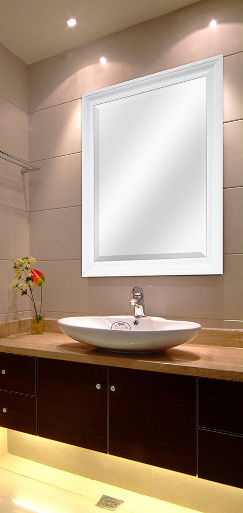 MCS Rectangular Wall Mirror, 26.5"x32.5" White Installed2