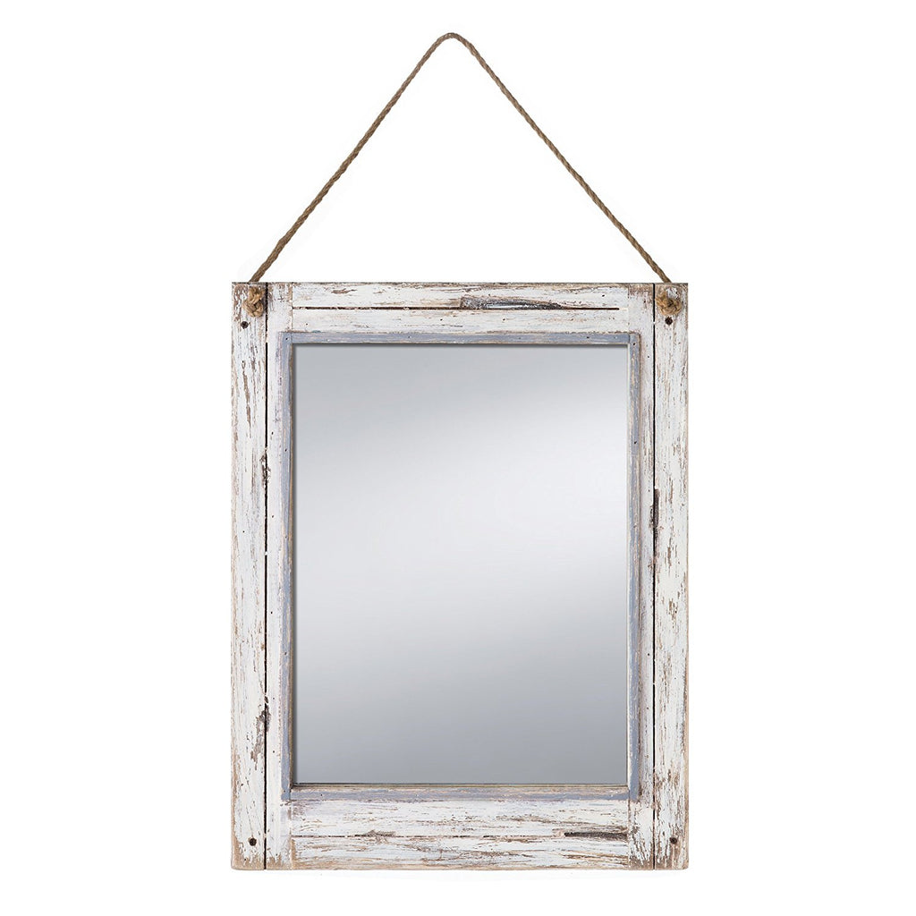 Prinz Rustic River Mirror with Wood Border in Distressed White Finish 15"x19"