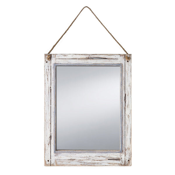 Prinz Rustic River Mirror with Wood Border in Distressed White Finish 15"x19"